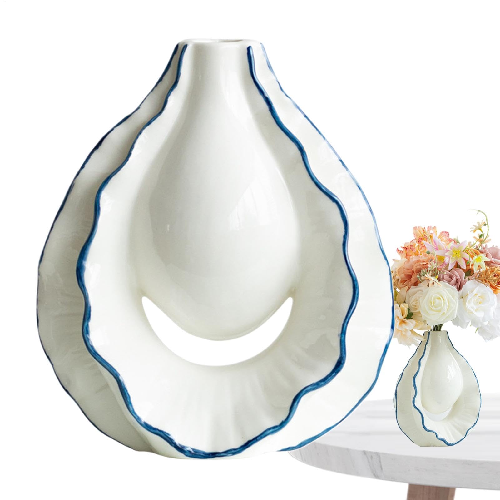 Vases ondulés en coquille d’huître en céramique pour décoration intérieure