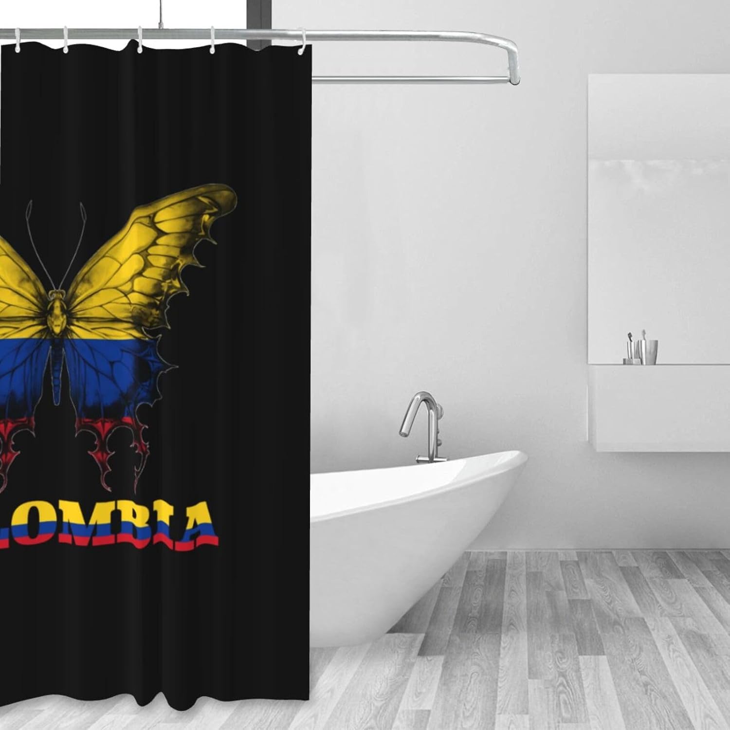 Shower Curtain, Colombia Colombian Butterflies Flag Black Shower Curtain Sets Waterproof Bathroom Shower Curtain with 12 Hooks, 60x72 Inch