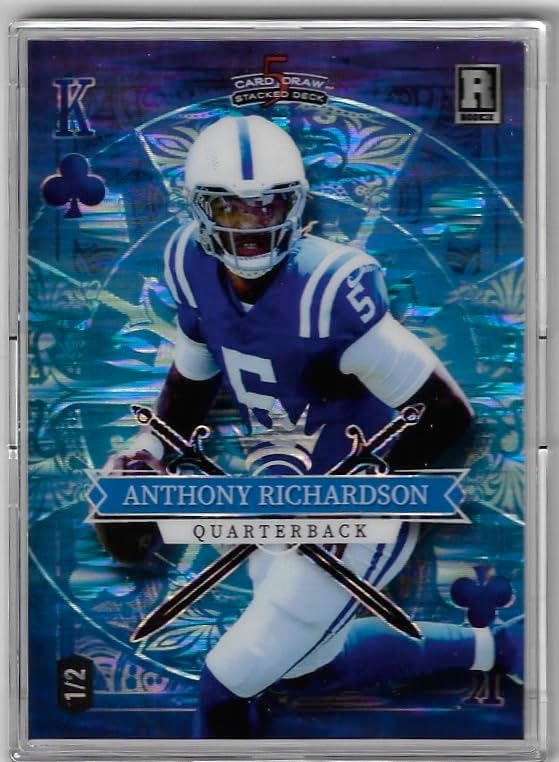 Anthony Richardson RARE Serial Numbered #1/2 King of Clubs Blue Cross Hatch Foil Board Parallel 5 Card Draw Stacked Decked Collectible Football Card - 2023 Wild Card 5 Card Draw Stacked Deck Football Card #SD-AR (Colts)