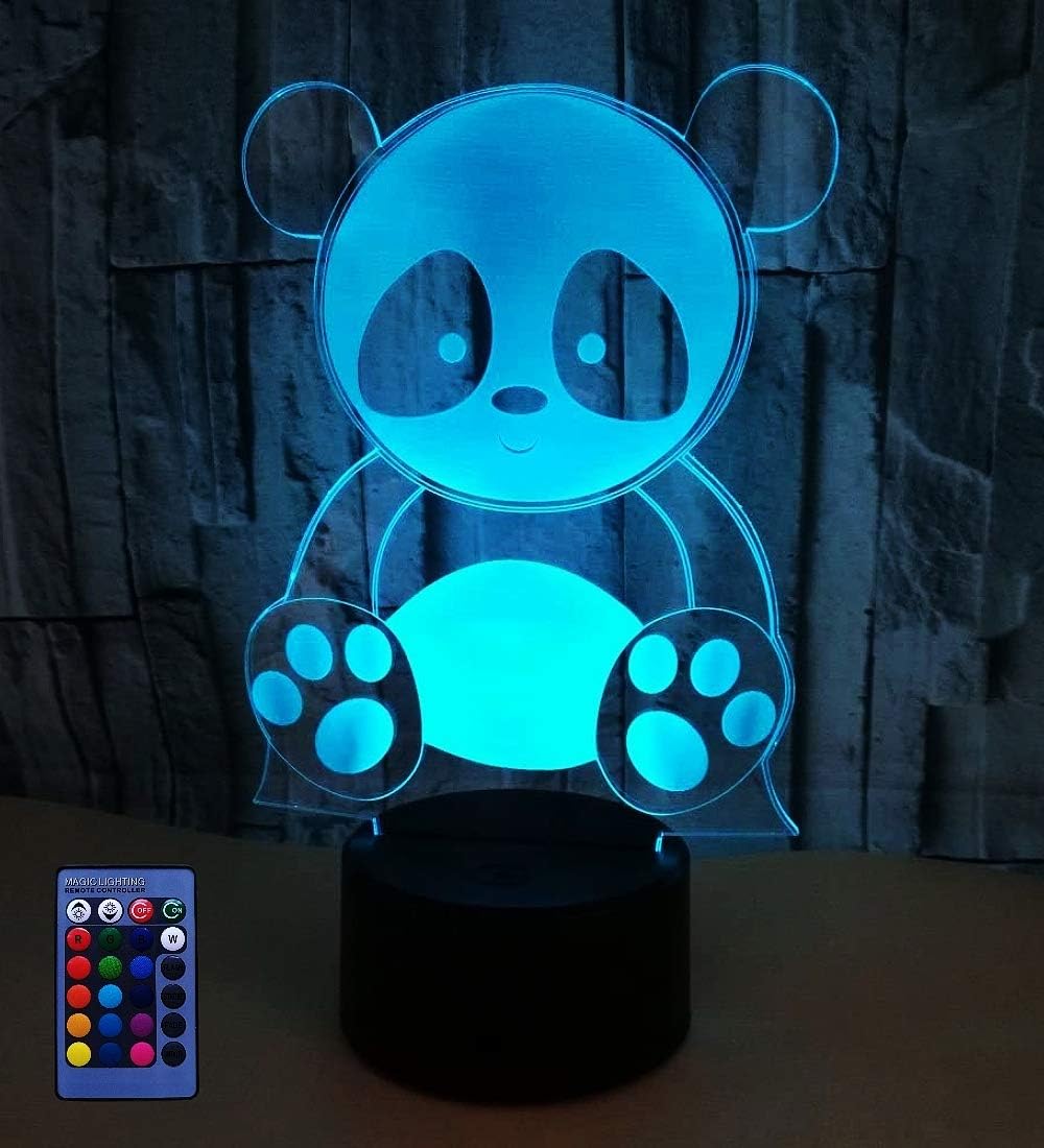 3D Panda Night Light Illusion Lamp 7/16 Color Change LED Lamp USB Powered Touch Switch Remote Control Room Decor Decorations Valentines