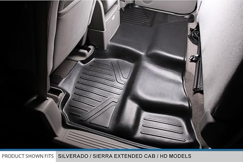 Miniatura 4 de SMARTLINER Juego de alfombrillas de suelo de ajuste personalizado, 2 filas, color negro para SilveradoSierra 150025003500 HD 2007-2013 cabina