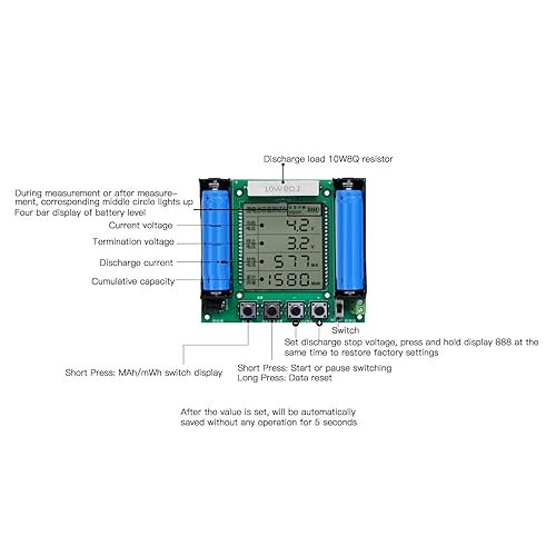Miniatura 3 de Probador digital de capacidad de batería - Probador de carga para baterías de litio, medidas MaH y MwH