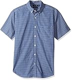 Nautica Men's Short Sleeve Classic Fit Plaid Button Down Shirt Shirt, Bright Cobalt, Large