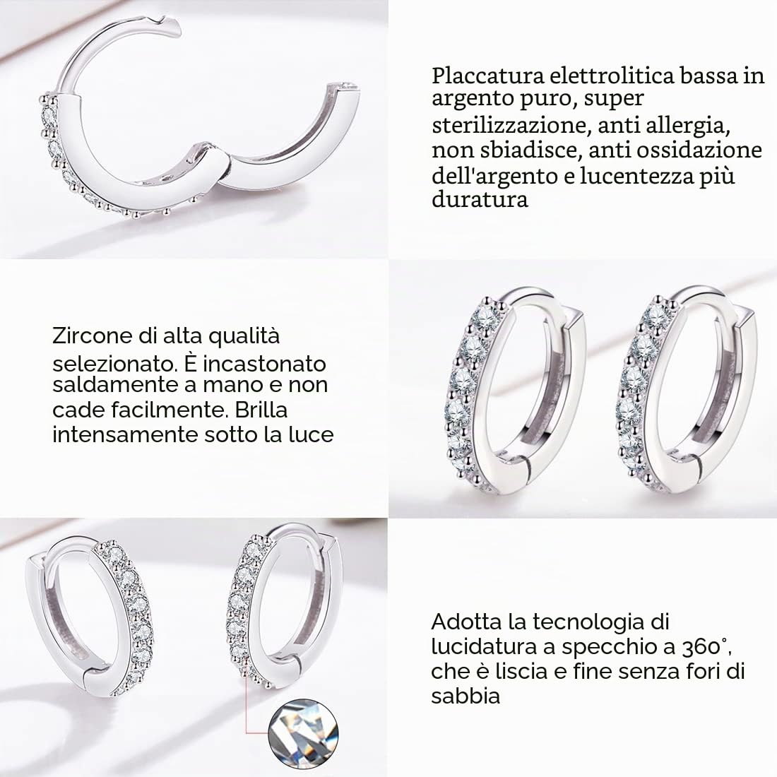 Orecchini a cerchio in argento da donna, 3 paia di orecchini a cerchio, ipoallergenici, piccoli orecchini a cerchio 10 mm