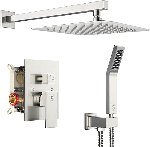 Miniatura 133 de SR SUN RISE Sistema de ducha negro mate de 12 pulgadas, latón de 12 pulgadas, mezclador de lluvia de lujo, conjunto combinado de ducha montado