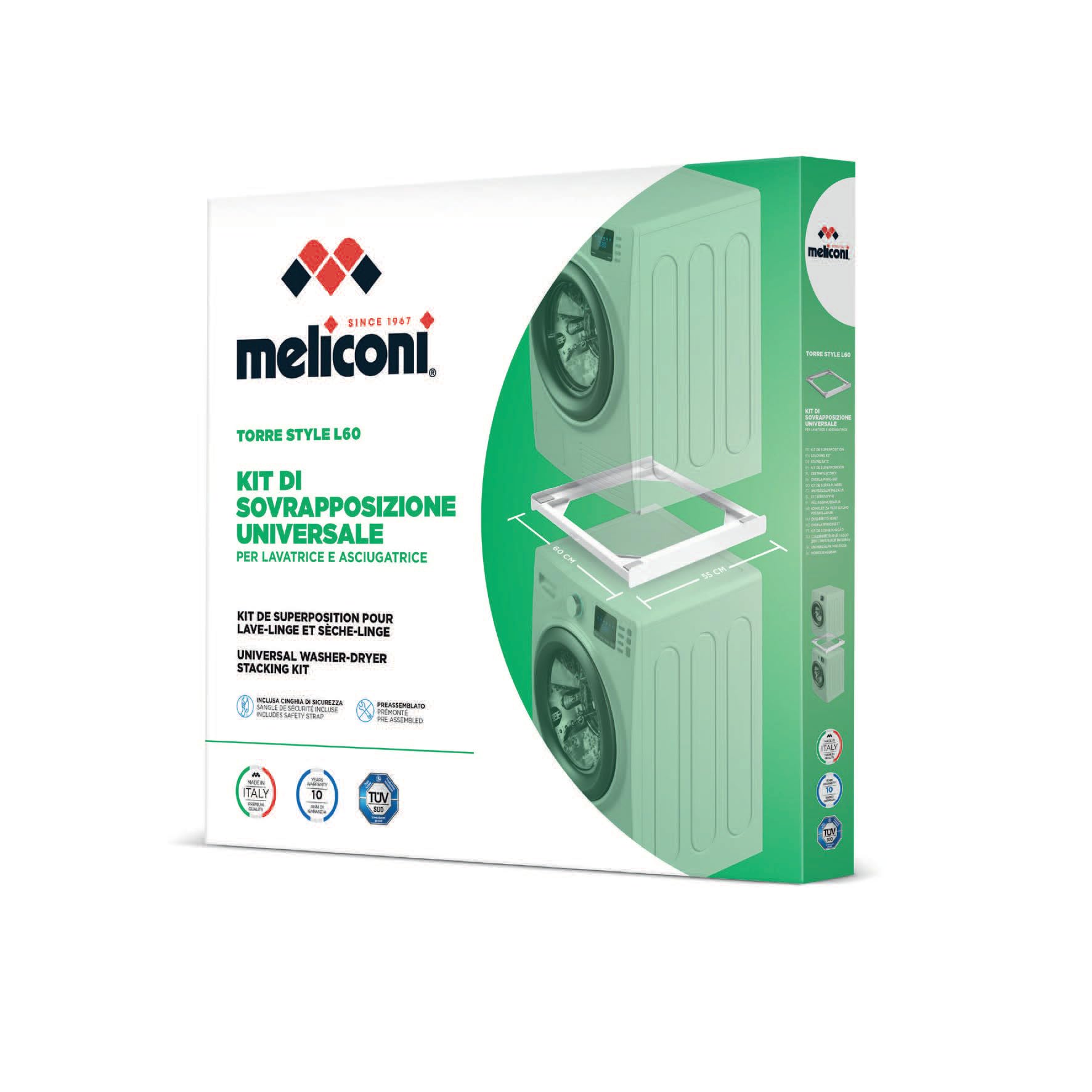 Meliconi Universal-Stapel-Kit L60 für Waschmaschine und Trockner, Weiß, 65662