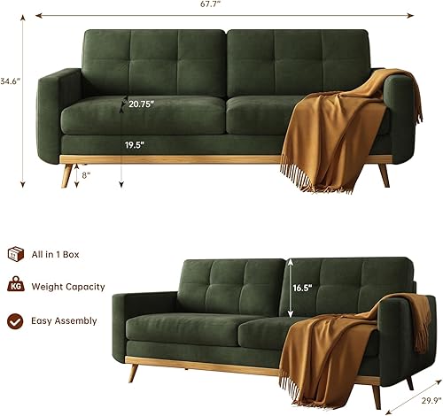 Miniatura 2 de Sofá biplaza de 67.7 pulgadas, decoración moderna de mediados de siglo, sofás de dos plazas para sala de estar, sofá pequeño tapizado con botones