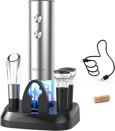 Vista 10 de CIRCLE JOY Juego de regalo de abridor de vino eléctrico 5 en 1 de acero inoxidable, abridor de botellas de vino eléctrico a batería, sacacorchos