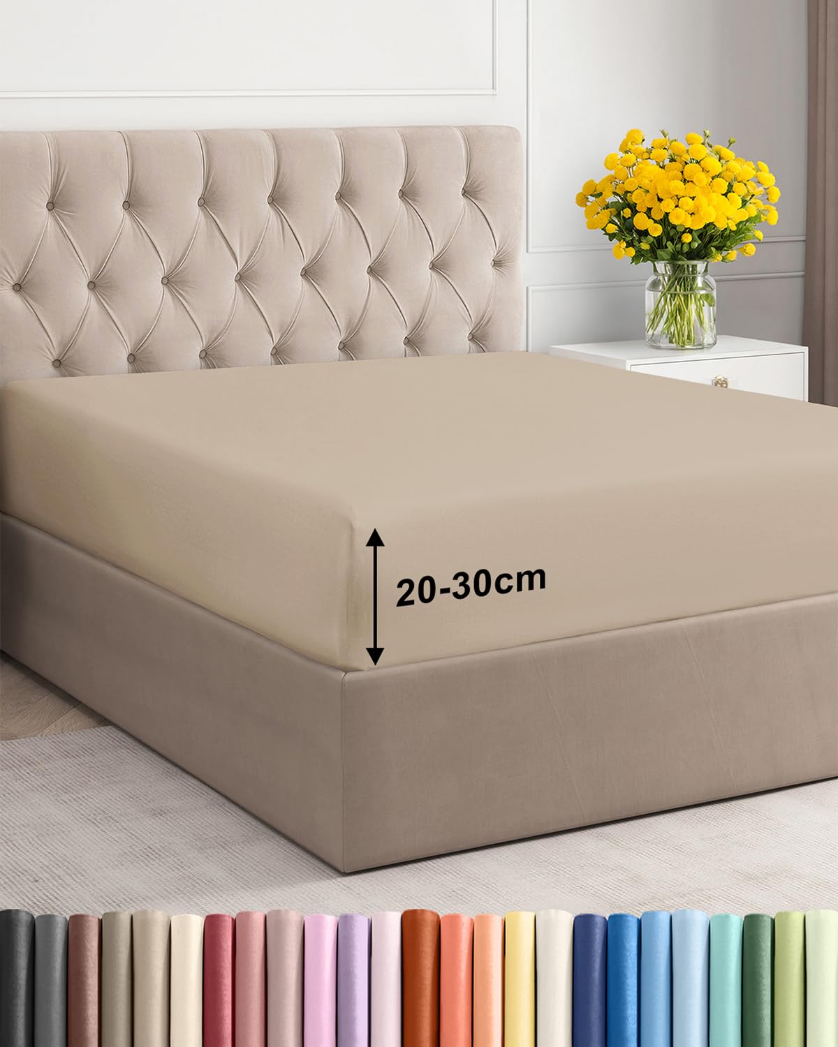 Fitted Sheet King 150x200cm, Cream - Deep Pocket 30cm (12") - Non Iron Soft Brushed Microfibre - Machine Washable - Fade & Shrink Resistant - OEKO-TEX Certified - Breathable - Easy Care - Bottom Sheet — image 1