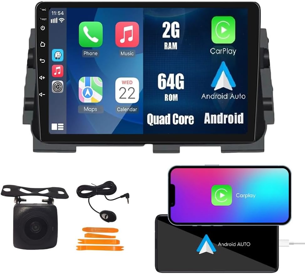 Car CarPlay Android Auto Navigation Stereo GPS Radio Reverse Camera Display 10" IPS Touchscreen Headunit Tablet Pad Media Player for Nissan Kicks 2017-2019, if Applicable Quad Core 2G+64G