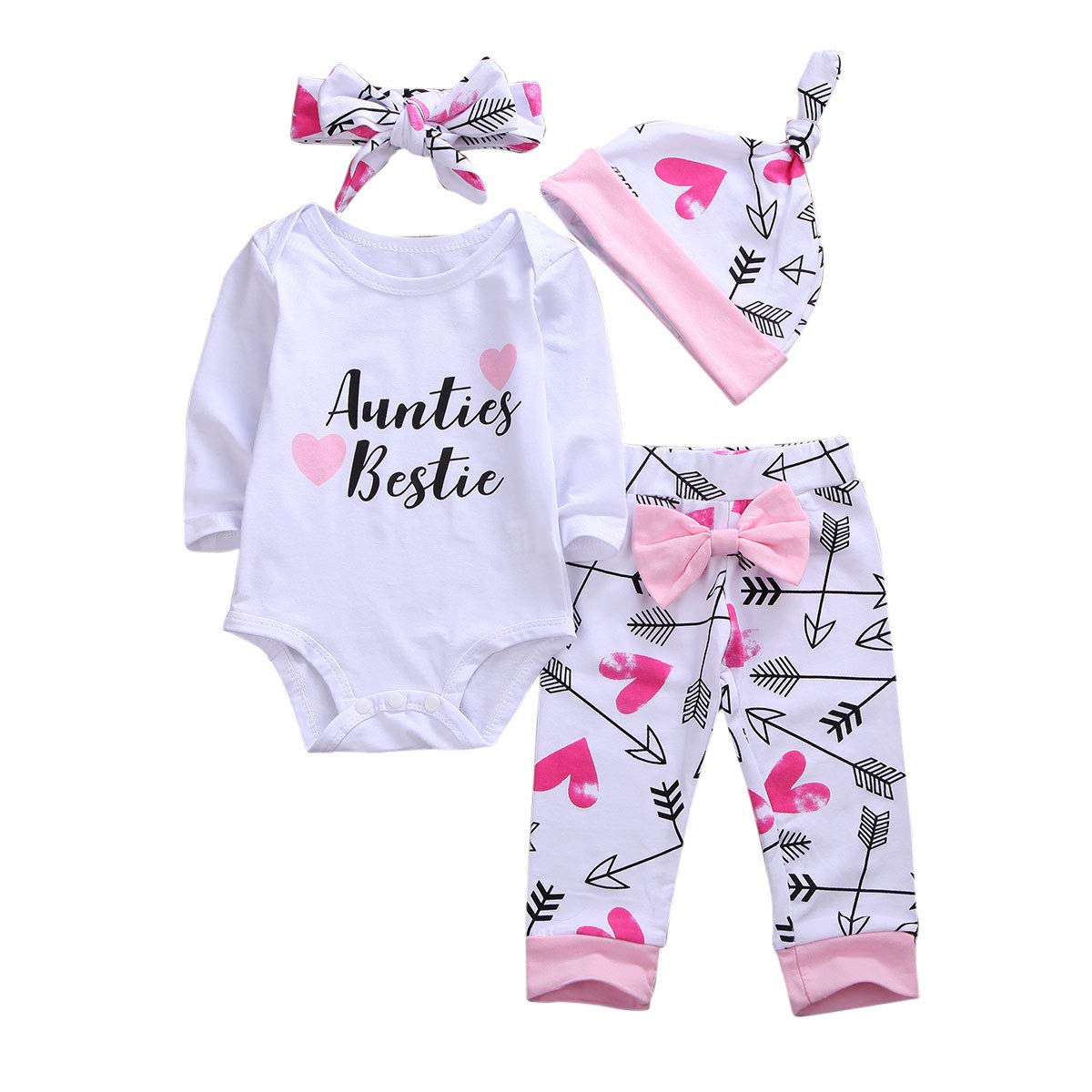 3pcs Newborn Baby Girls Pant Set Auntie's Bestie Romper Top + Floral Pants Clothing Set