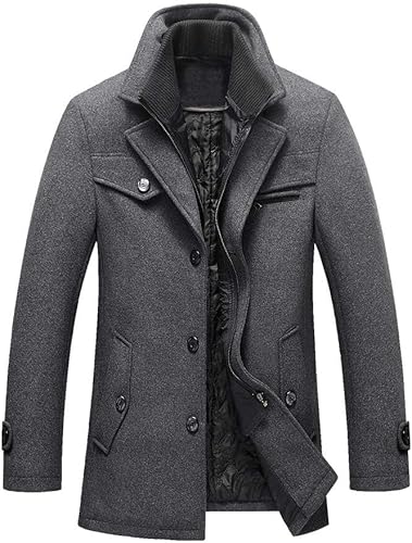 Lavnis Abrigos de lana de invierno para hombre, chaqueta de gabardina de un solo botonadura