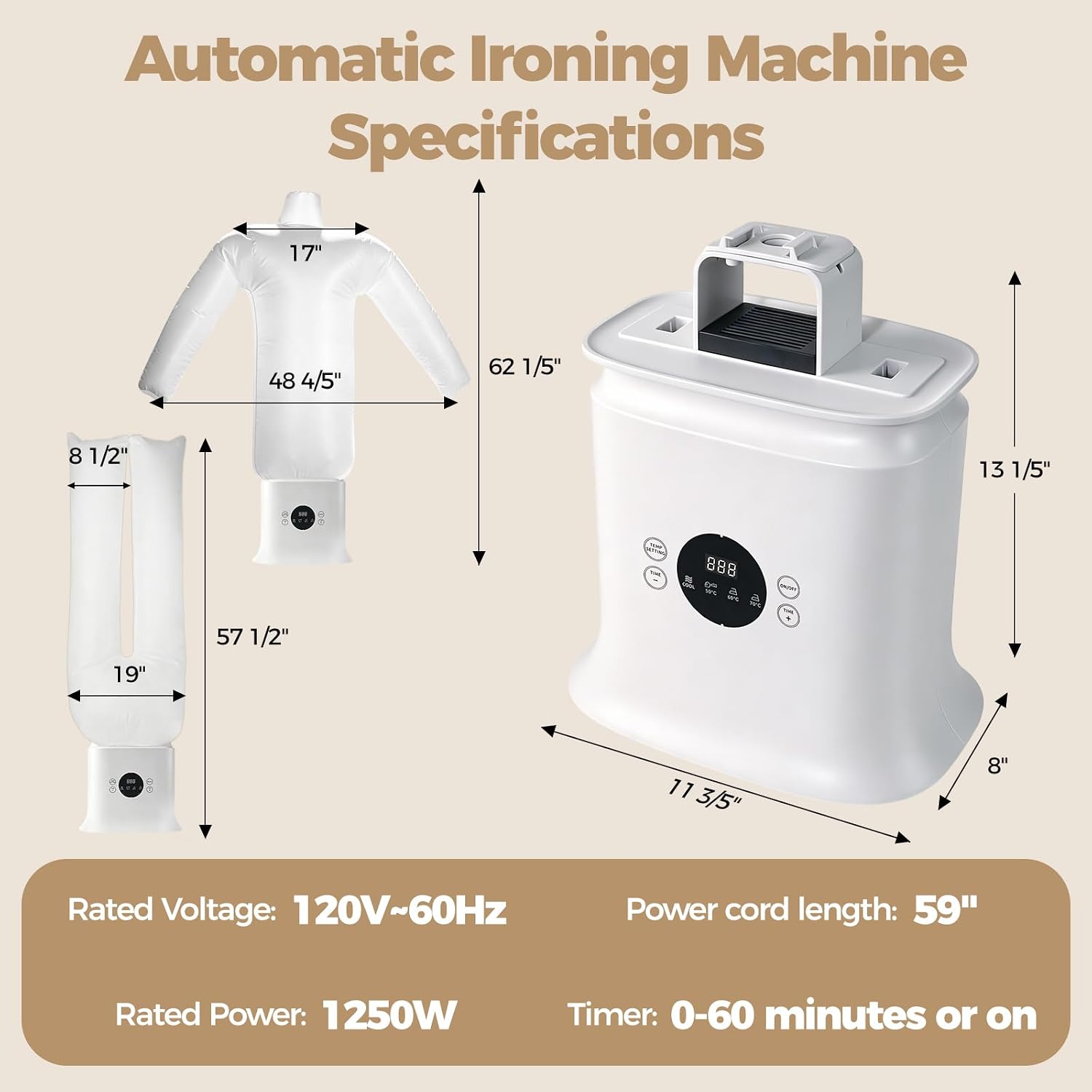 Automatic Ironing Machine, Hands-Free Hot Air Garment Dryer & Wrinkle Remover for Shirts and Pants, Portable Inflatable Clothes Dryer with Timer, Space-Saving Air Iron for Apartments, Dorms, Travel