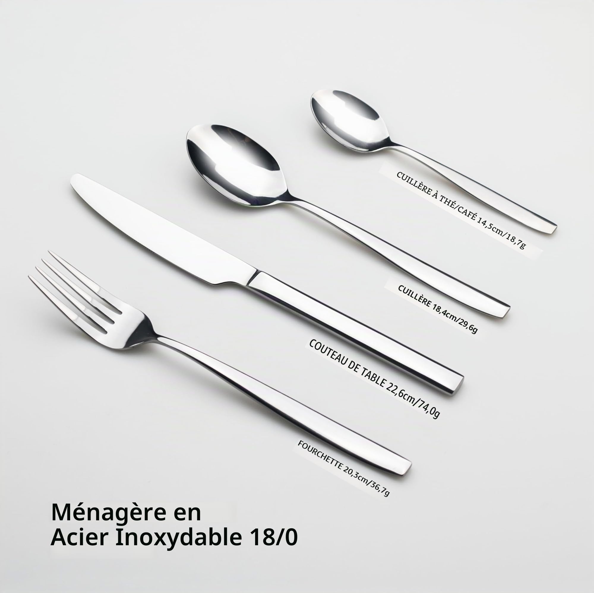 Alata Bristol Ménagère 32 pièces en acier inoxydable avec cuillère, couteau et fourchette, service pour 8 personnes, passe au lave-vaisselle/usage quotidien, poli miroir