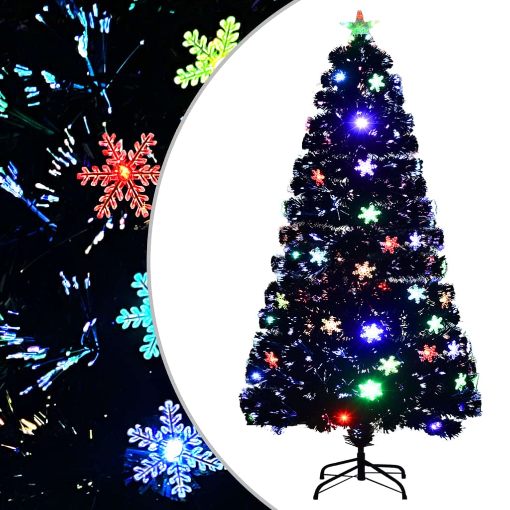 Árbol de Navidad artificial negro, 120 cm, con copos de nieve LED y fibra óptica, 3 6 W, IP44, base robusta, decoración navideña moderna para salón, pasillo y oficina