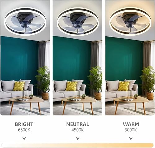 Miniatura 4 de WHING - Ventilador de techo cerrado sin aspas de 20 pulgadas con luz y control remoto, modernos ventiladores de techo de bajo perfil con 3 cambios