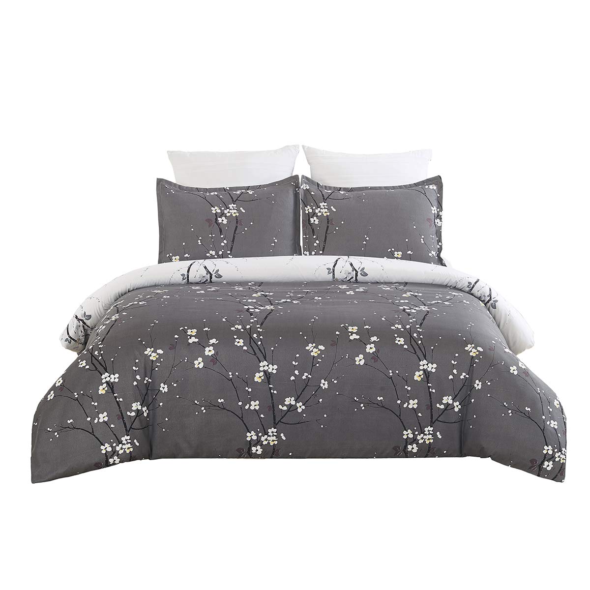 YEPINS Microfiber Quilt Duvet Cover Set including Zipper Closure and Corner Ties, Tree Branch Printed Pattern - Image 2