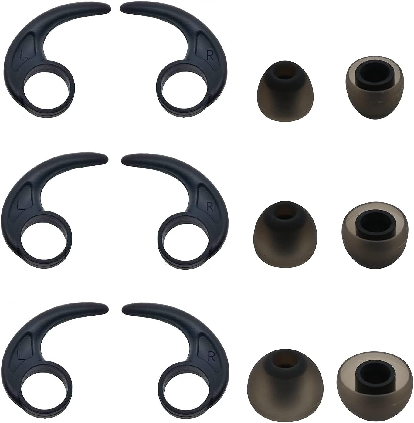 Replacement for Jay Bird x4 x3 x2 Ear Tips Ear Hooks Ear Fins Wing Tips 12 PCS Accessories, Silicone EarHooks Earbuds Tips Eargels Eartips Compatible with Jay Bird X2 X3 X4 S/M/L Black (Jbird)