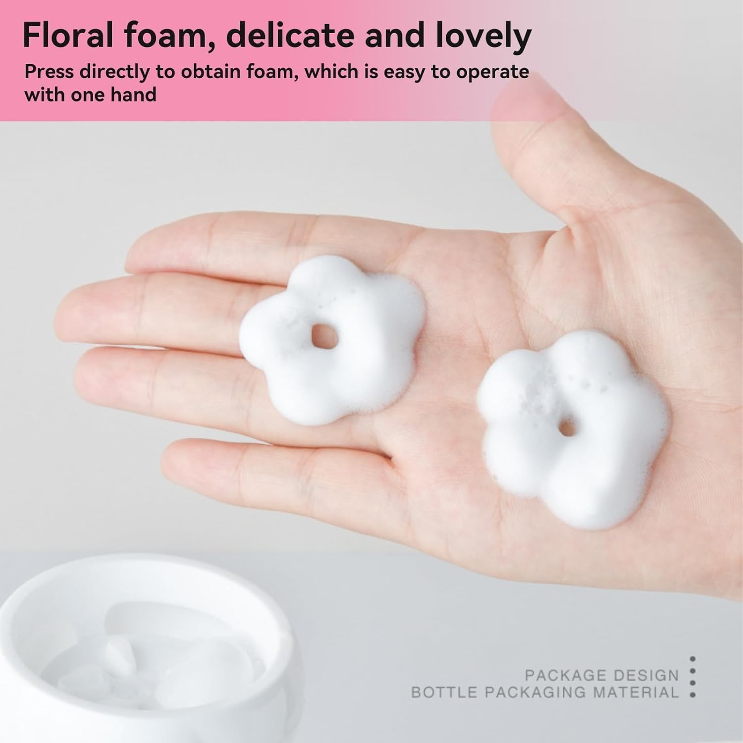 8.4oz 250ml Foaming Hand Soap Dispenser, Refillable Empty Foam Liquid Hand Soap Container Cute Cat Paw Flower Shape Foaming Soap Dispenser, Reusable Plastic Press Bottle for Bathroom(Pink) - Image 3