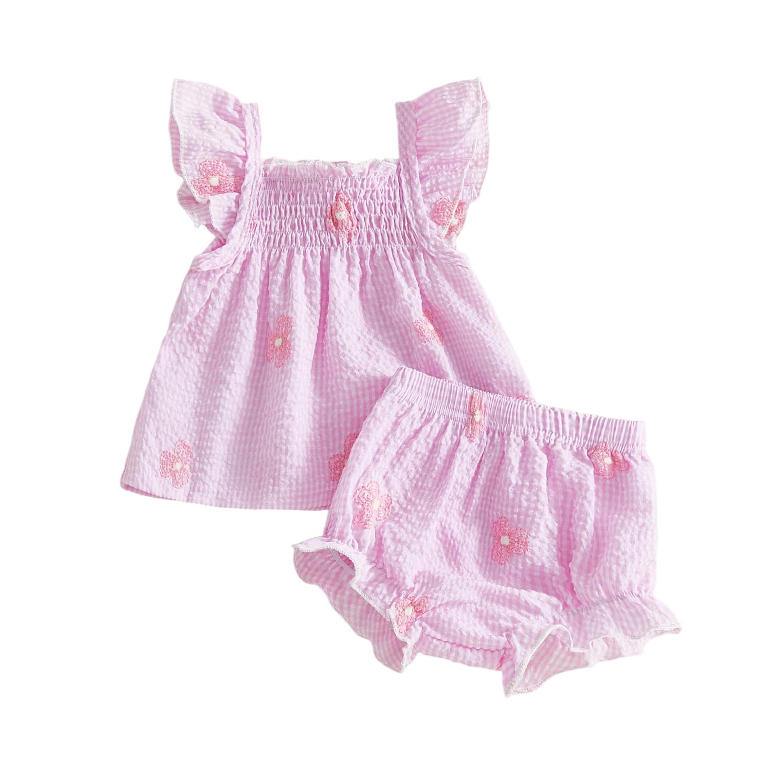 Baby Girl Summer Clothes Cute Embroidered Ruffle Tops Dress Shorts Outfits Set Infant Toddler Flying Sleeve Shrit Bloomers Princess Outfit