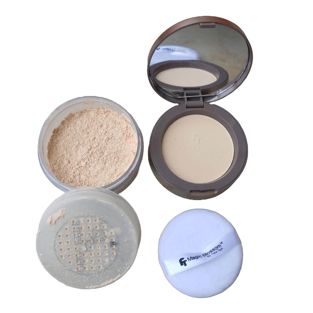 Face Tech Magic Blossom Loose Powder & White Powder Cake 2in1 (9g+13g) (Ivory-01#)(Pack of 1)