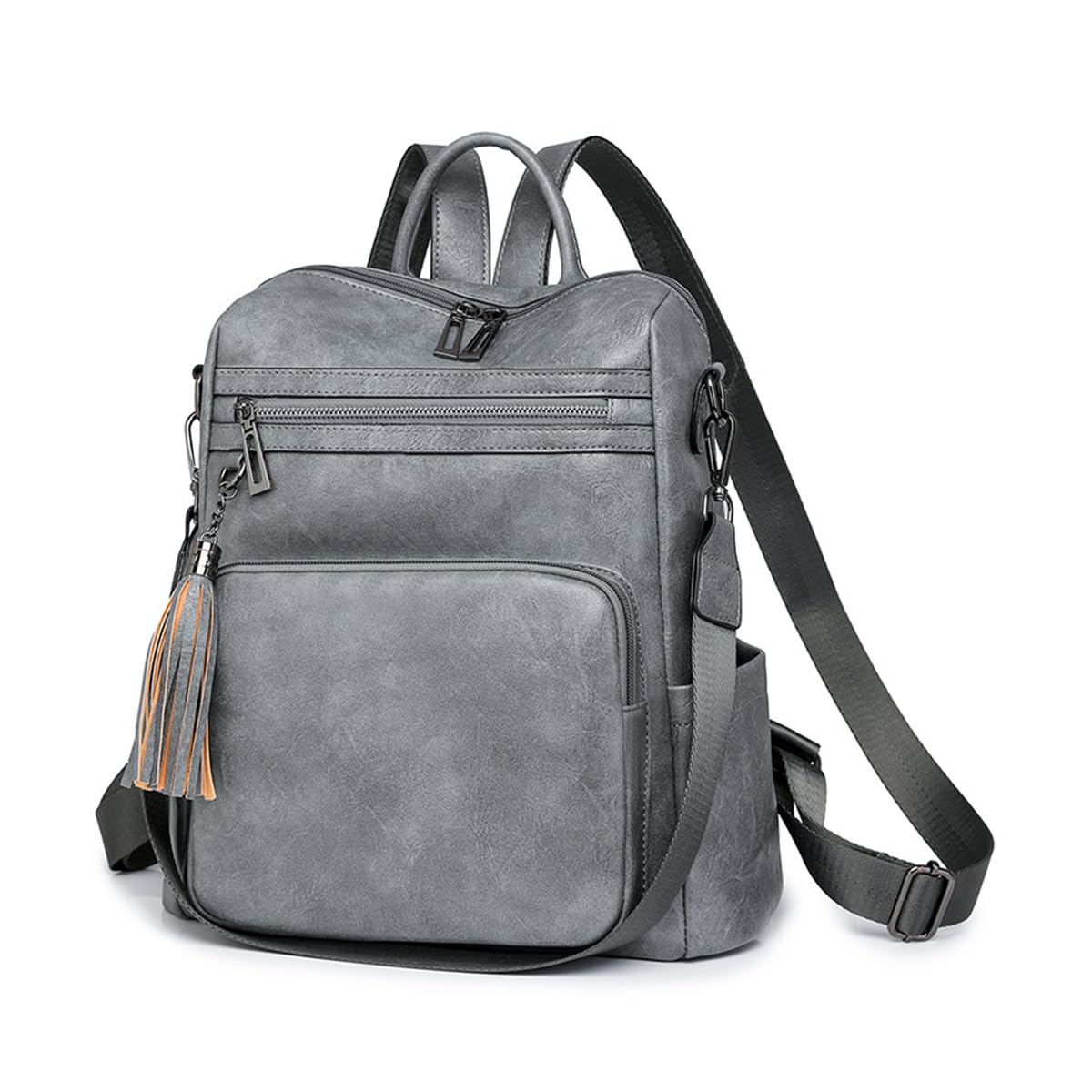 SONARIN Vintage Fashion Backpack Women,Large Capacity PU Leather Ladies Backpack Anti-Theft Girls Casual Daypack Travel Rucksack,Convertible Shoulder Bag for School Work(Grey)