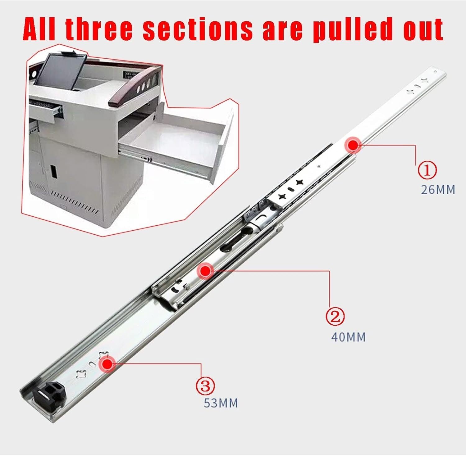 VEVOR Glissières De Tiroir Avec Verrou, 1 Paire 34 Pouces Acier Industriel Robuste Jusqu 500 Lbs Capacit Extension Compl Te 3 Plis Verrouillage Billes
