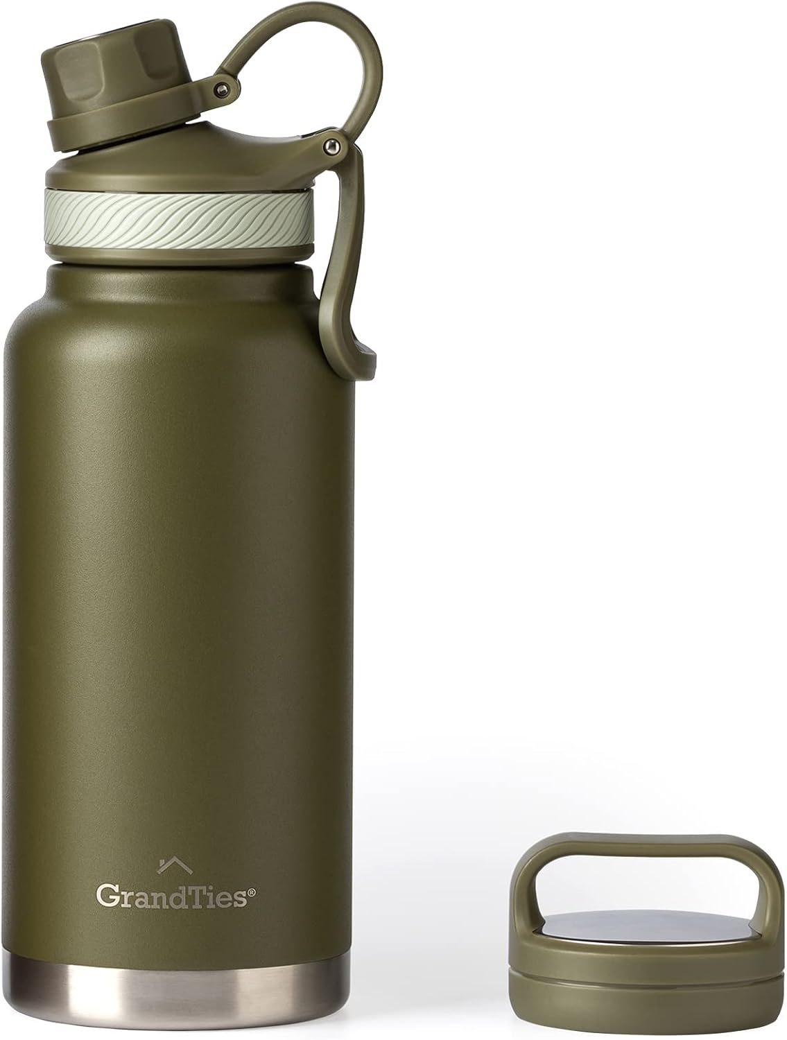GRANDTIES 2 Lids Sports Stainless Steel Water Bottles – Wide Mouth Vacuum Insulated Reusable Leak Proof BPA-Free Travel Metal Canteen, Thermal Bottles for Men Women Gym (Olive Green 32 oz)