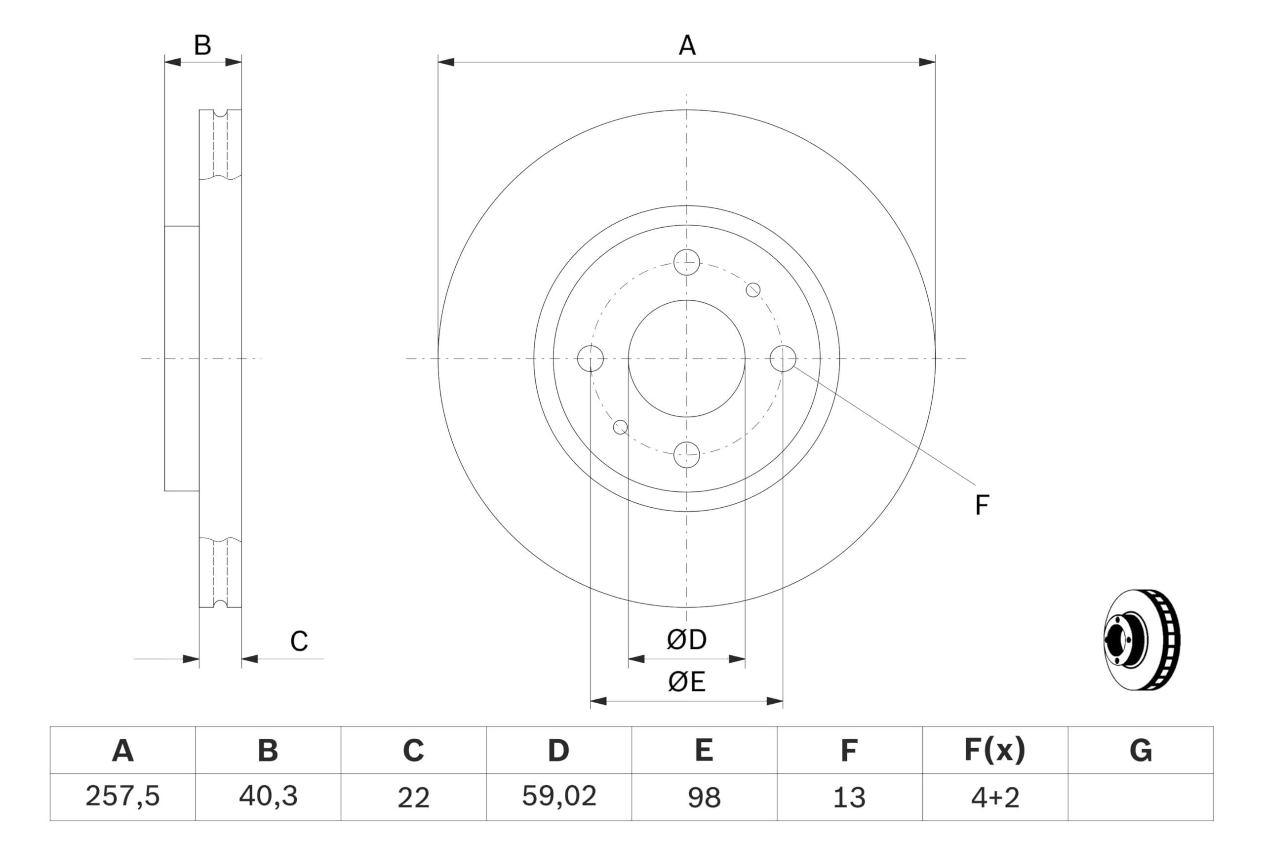 BOSCH Set Dischi Freno BD557 - Dischi Ventilati di Ghisa di 257.2 mm - Asse Anteriore - Conformi al regolamento ECE-R90 - Meno Corrosione e Affaticamento dei Freni - 2 Dischi