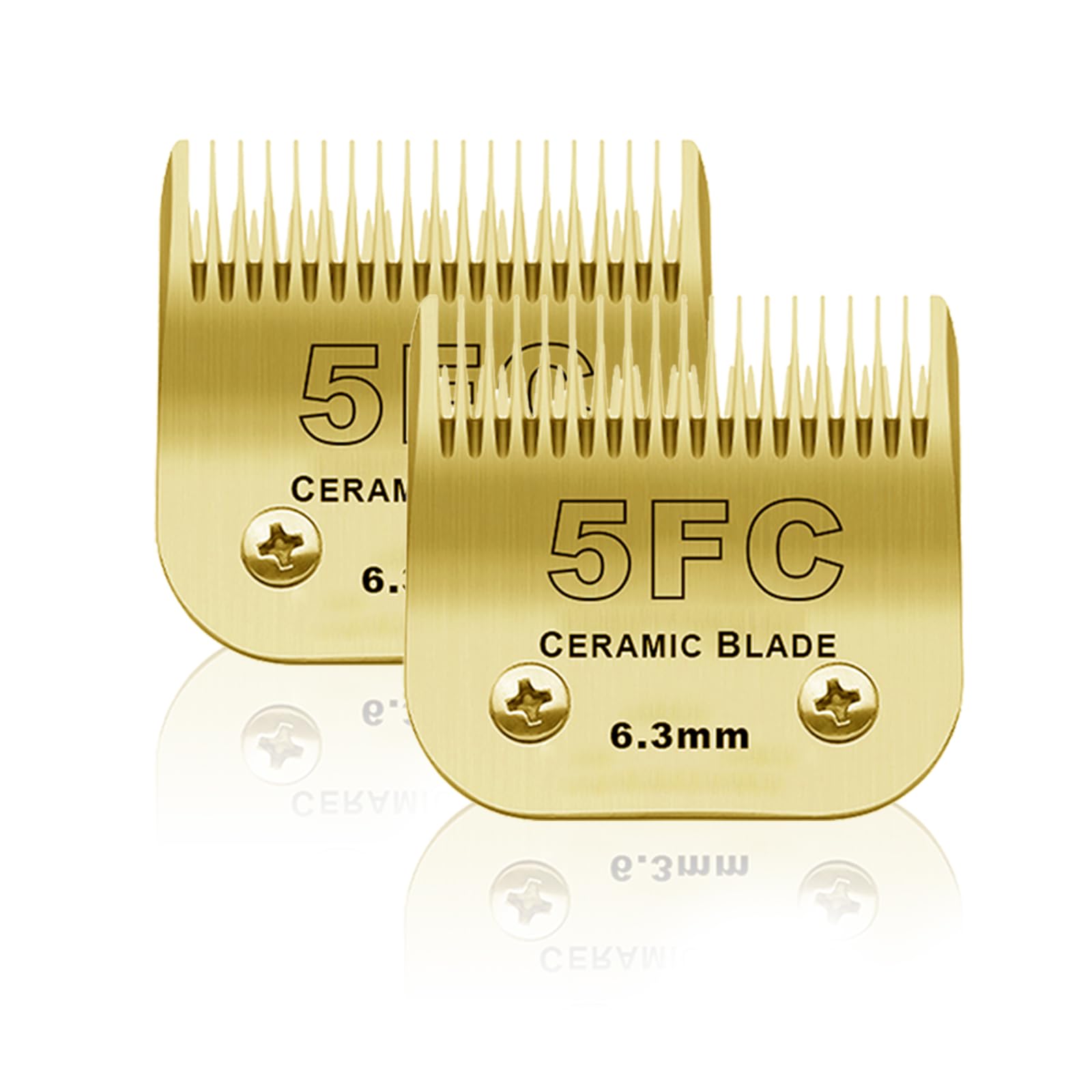 BESTBOMG 2 pezzi 5FC - Lama di ricambio per toelettatura di cani, compatibile con le serie Heiniger/Moser Max45/Andis/Oster A5, tosaerba per cani, taglia lunghezza 1/4" (6,3 mm), oro