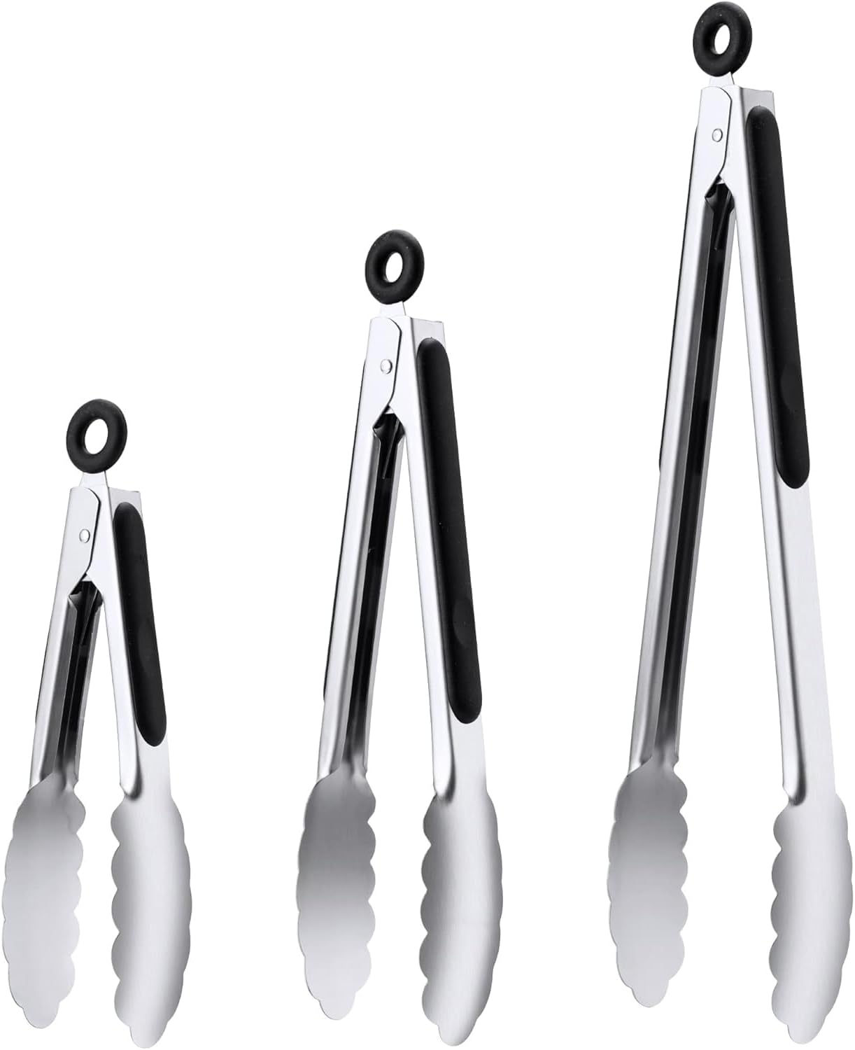 Stainless Steel Tongs Set, Food Grade Stainless Steel Kitchen Tongs, Heat Resistant 600 Degrees, for Cooking, BBQ Barbecue, Grilling, Buffet, Serving (7"+9"+12")
