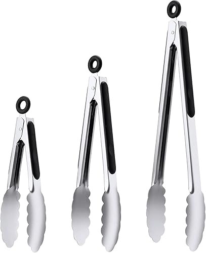 Miniatura 13 de Pinzas de cocina de 9 y 12 pulgadas, pinzas de metal de acero inoxidable, pinzas de cocina, para cocinar barbacoa, parrilla, servir buffet