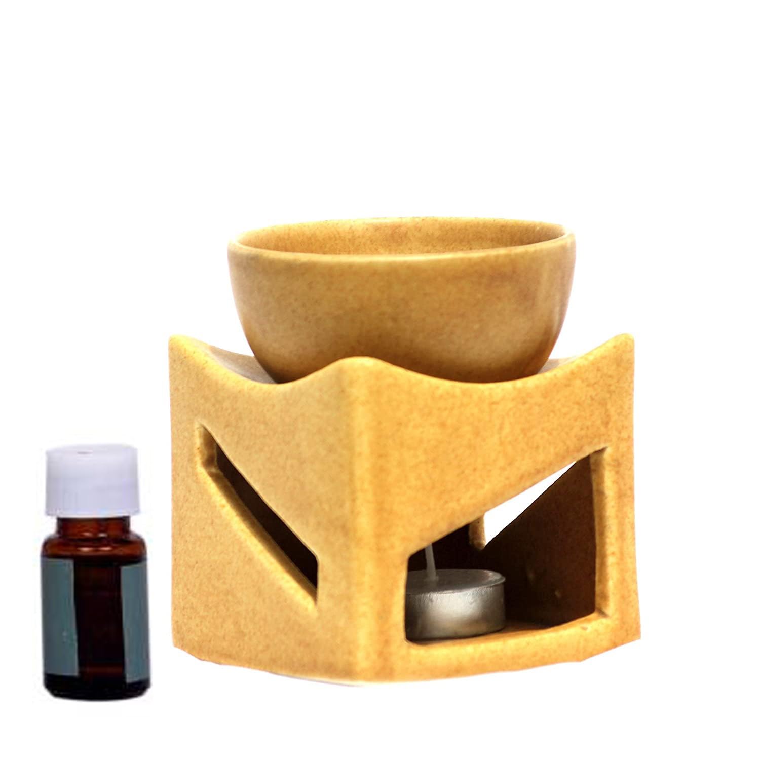 Skyline Industries - Ceramic Clay Candle Operated Aroma Burner Oil Diffuser | Extra Large Bowl | with 2 Tealight one Essential Oil Bottle Free.