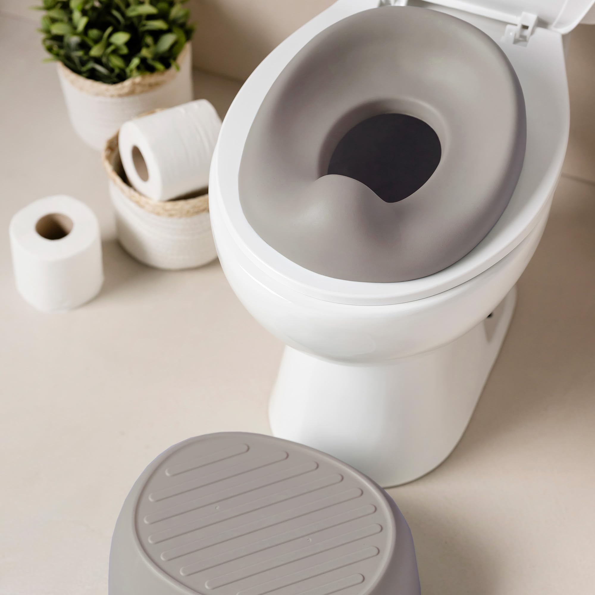 Nattou Babytopf 3in1, Töpfchen + Hocker + Toilettensitz für Kinder, Einfaches Toilettentraining, Ca. 34 cm, Ab ca. 18 Monate bis ca. 4 Jahre, Care, ABS/EVA, Taupe