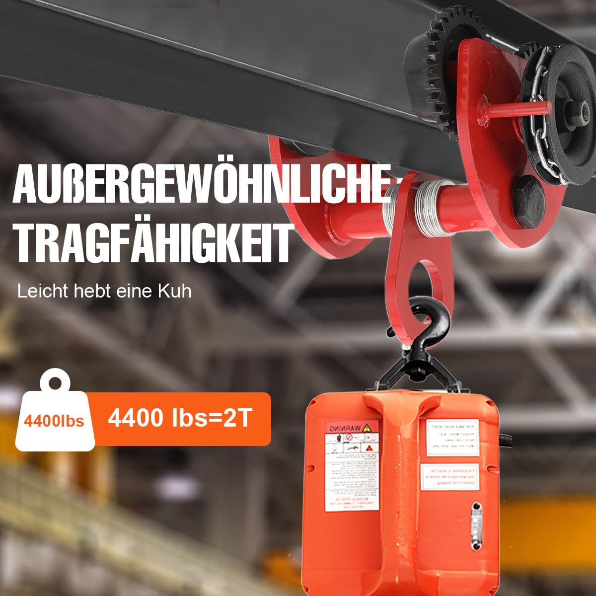 Rollfahrwerk 2000 kg Kranfahrwerk Laufkatze 80~168mm Handfahrwerk Handlaufkatze Seilwinde Kettenzug Hallenkran Haspelkette Kran Für Haben, Be- und Entladen von Materialien, mit 3m Kette