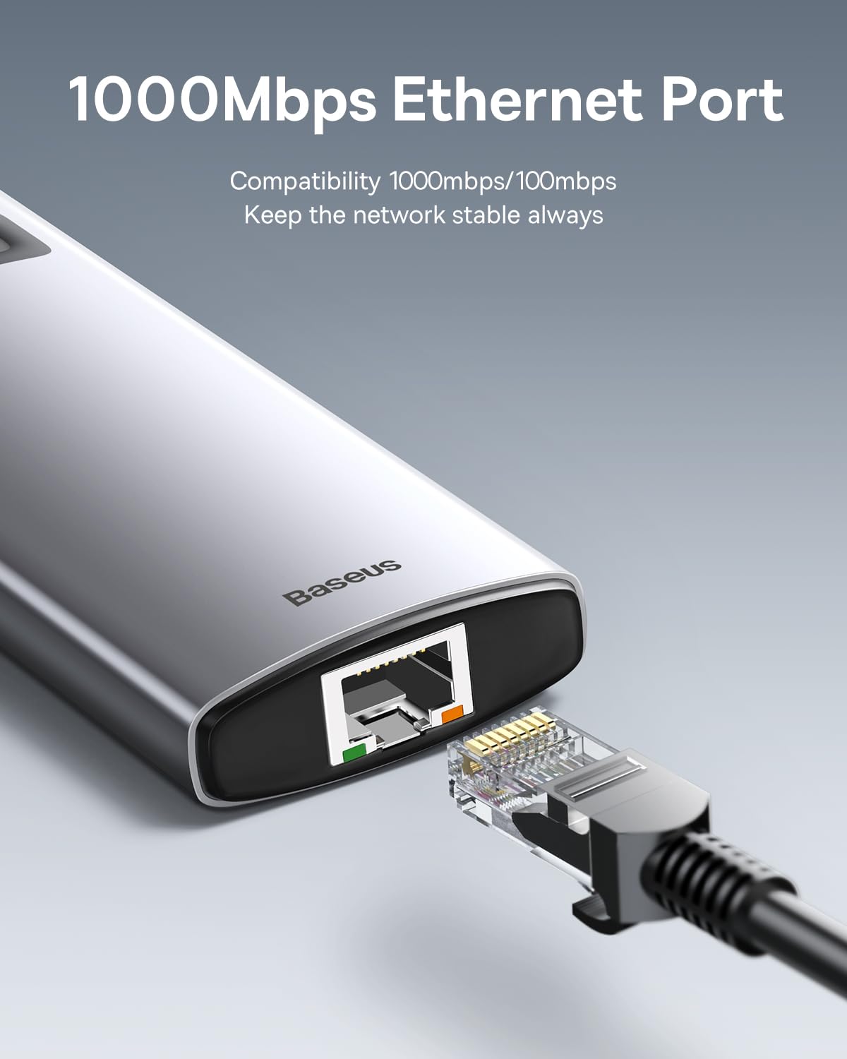 Baseus USB C Hub 10 Gbps USB 3.2 Adapter met LAN Ethernet, 4K @60Hz HDMI, 2 USB-A, USB-C, 100 W PD, 6-in-1 docking station voor iPhone 15, Laptop MacBook/Surface Pro/Dell/iPad/Steam Deck/Rog