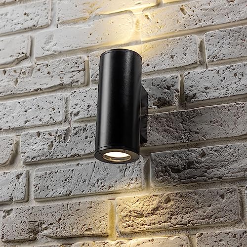 CGC Lighting Outdoor Wall Light Round Cylinder Garden Indoor Weatherproof Polycarbonate (Black)