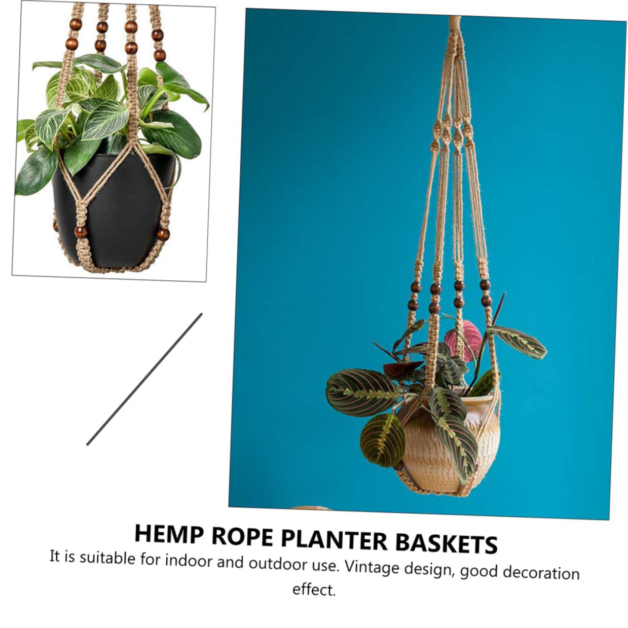 UKCOCO Lot De 3 Paniers Suspendus en Jute Et Macramé pour Plantes D'Intérieur en Corde De pour Pots De Fleurs en