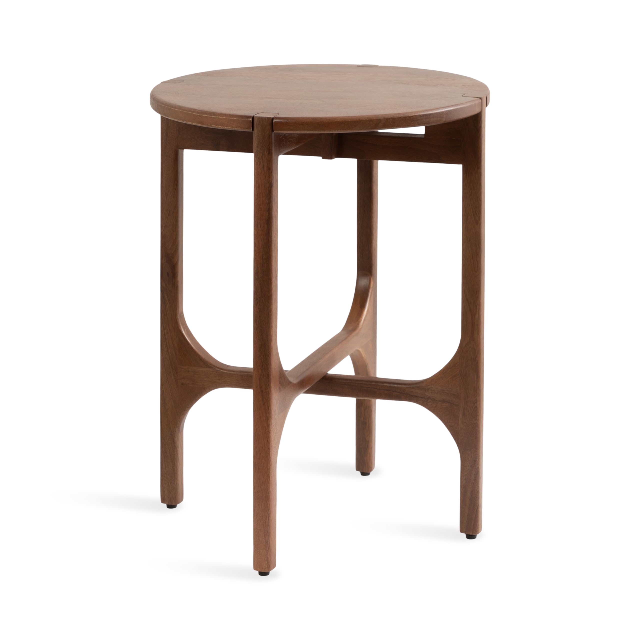 Kate and Laurel Kroscove Modern Geometric Mango Wood Round Side Table, 18 x 18 x 24, Walnut Brown, Transitional Wood End Table for Use as Bedroom