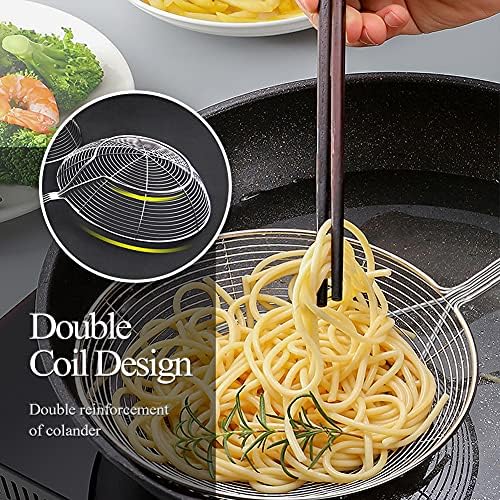 YFWOOD Strainer Skimmer Spider Ladle Stainless Steel, Kitchen Wire Net Spoon with Handle for Frying Scooping Food, Pasta, Spaghetti, Noodle (Diameter: 5.5inch/14cm, Total Length: 15inch/39cm)