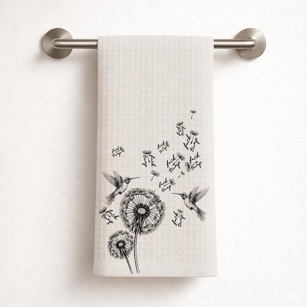 Subtle F*ck President Dandelion Kitchen Towel - Funny Political Home Decor - Liberal Gift for Women Friends,Trmp Haters, Anti Republicans - Soft and absorbent dish towel with a ‘F*ck Tr*mp’ message.
