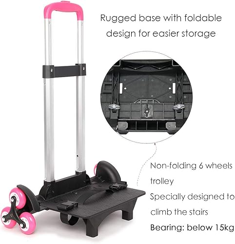 Miniatura 5 de PROTAURI Carrito plegable para bolsas escolares camión de mano con ruedas para niños carrito de mano de viaje con hebillas 6 ruedas