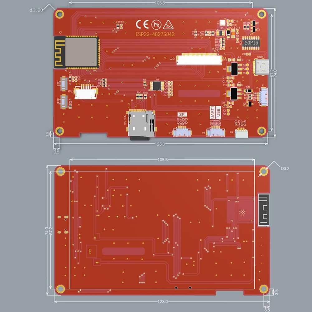 DIYmalls 4.3 "Pollici ESP32-S3 Display IPS ESP32-8048S043C-I Capacitivo Touch Screen TFT LCD Modulo 800x480 ESP32-S3 Scheda di Sviluppo per Arduino IDE