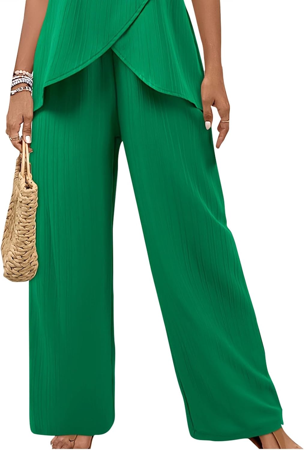 Womens Lounge Sets Summer Beach Vacation 2 Piece Outfits Short Sleeve Tops with Asymmetrical Hem Straight Leg Pants
