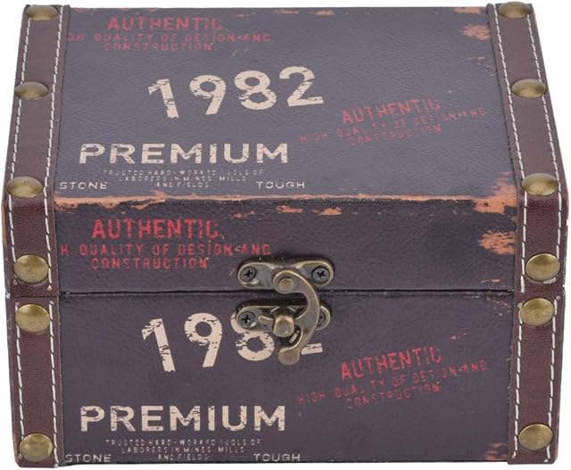 Vintage Wooden Box, Retro Treasure Chest Box Jewelry Craft Collection Case Photographic Prop Desktop Ornaments 16x12.5x9cm(Storage Box)