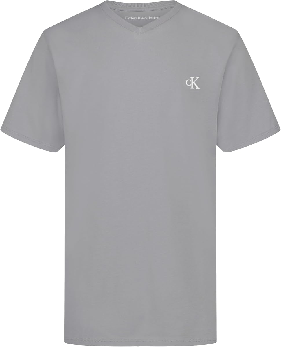 Calvin Klein Boys' Short Sleeve Solid V-Neck T-Shirt, Soft, Comfortable, Relaxed Fit