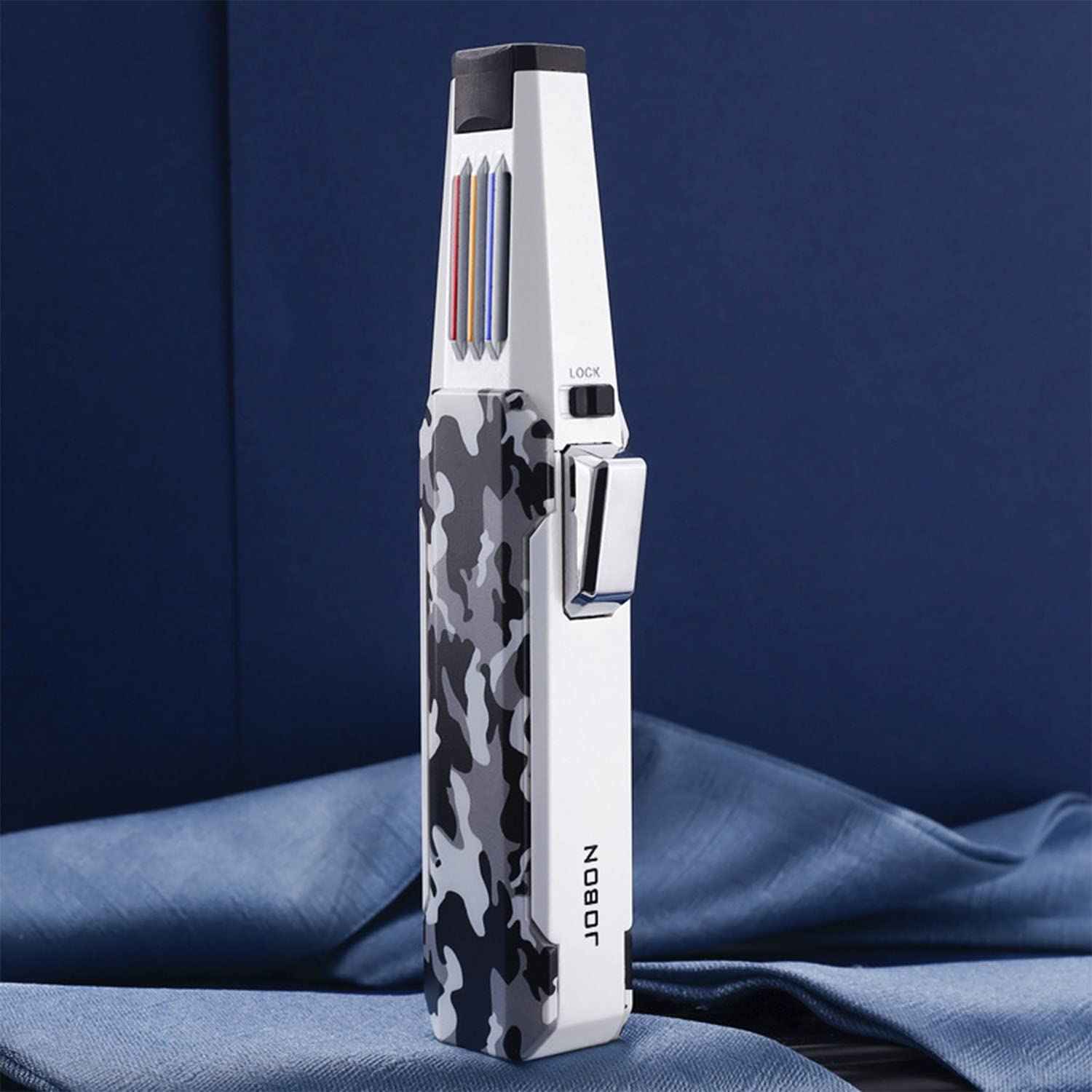 Jet Torche Stylo Briquet Coupe-Vent Réglable Rechargeable Flamme Forte avec Verrouillage Feu Briquet Butane pour Bougie Camping Barbecue Cuisine (Gaz Non Inclus),White