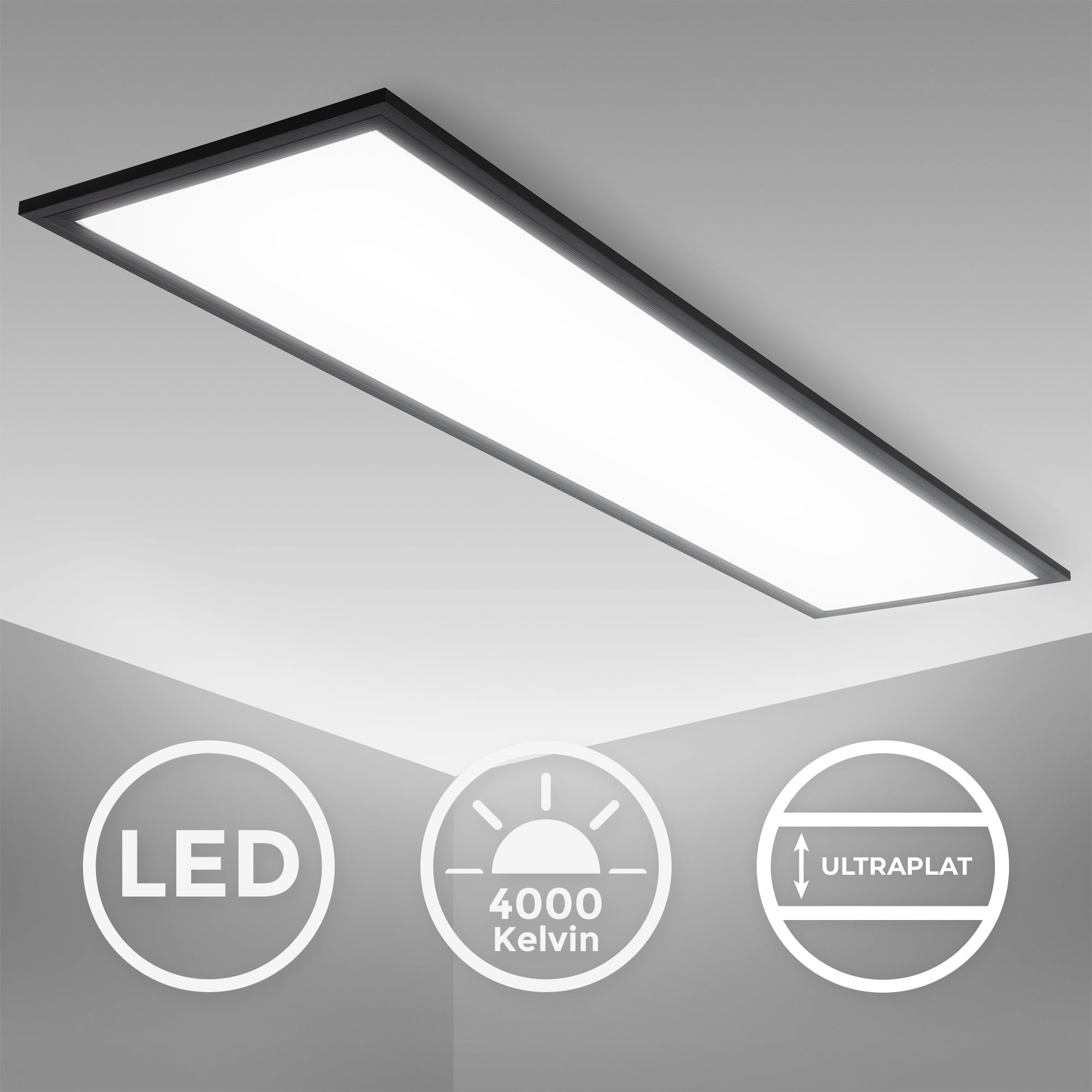 Panneau LED 22W 2300 Lumens Blanc Neutre 100x25x6,5 cm Noir Plafonnier Lustre