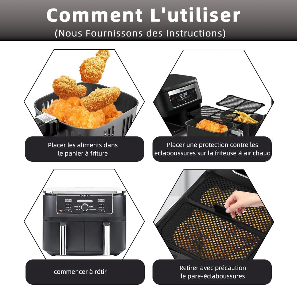Grille Air Fryer Ninja 10.4l Protections Anti-éclaboussures Pour Friteuse Ninja AF400EU AF451EU - 2 Grilles Inox Silicone - Lavable Lave-vaisselle Accessoire Air Fryer Ninja 10,4l