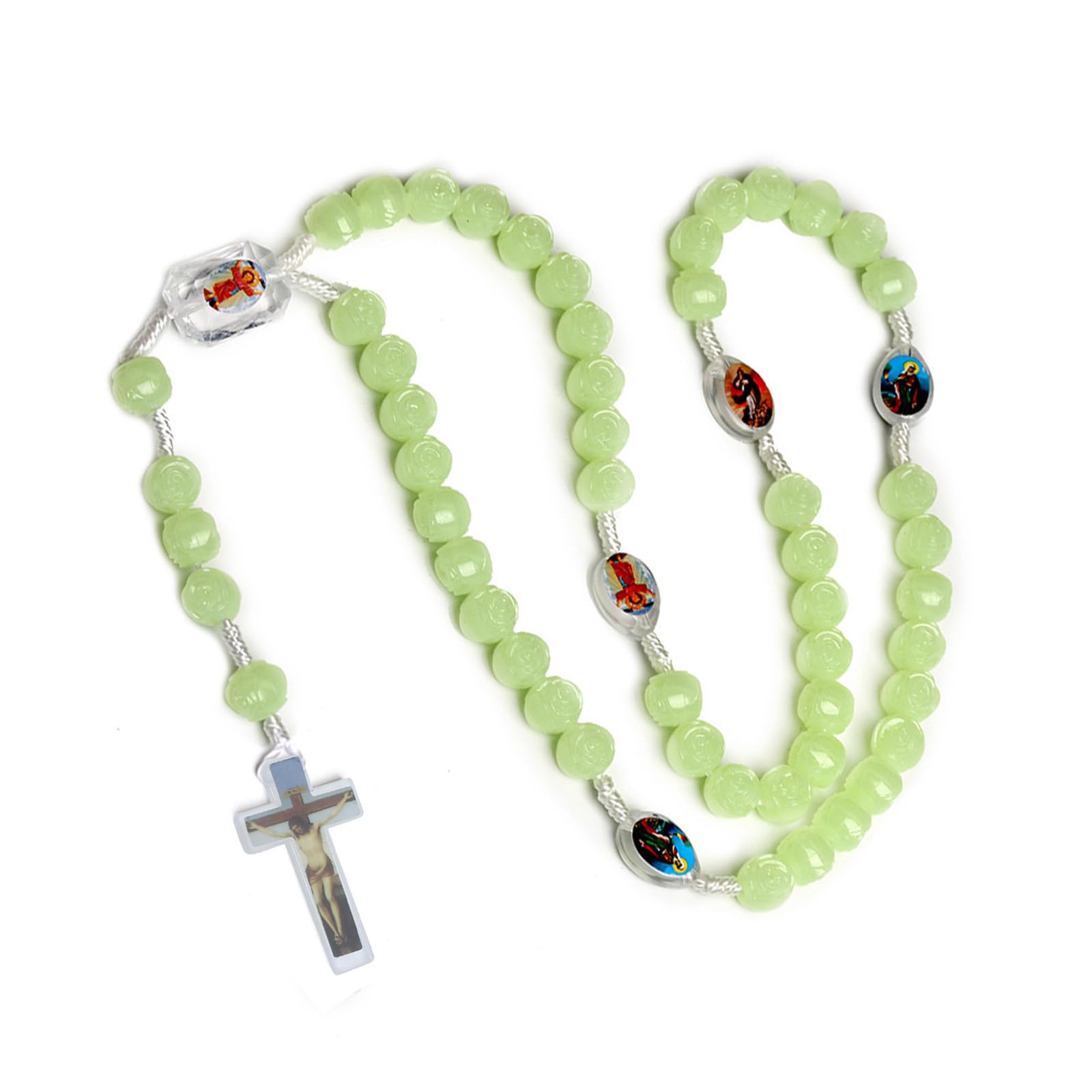 GMBYLBY Glow In Dark Rosary Necklace Bead Hangable Pendant Charm For Women Men Praying Supplies